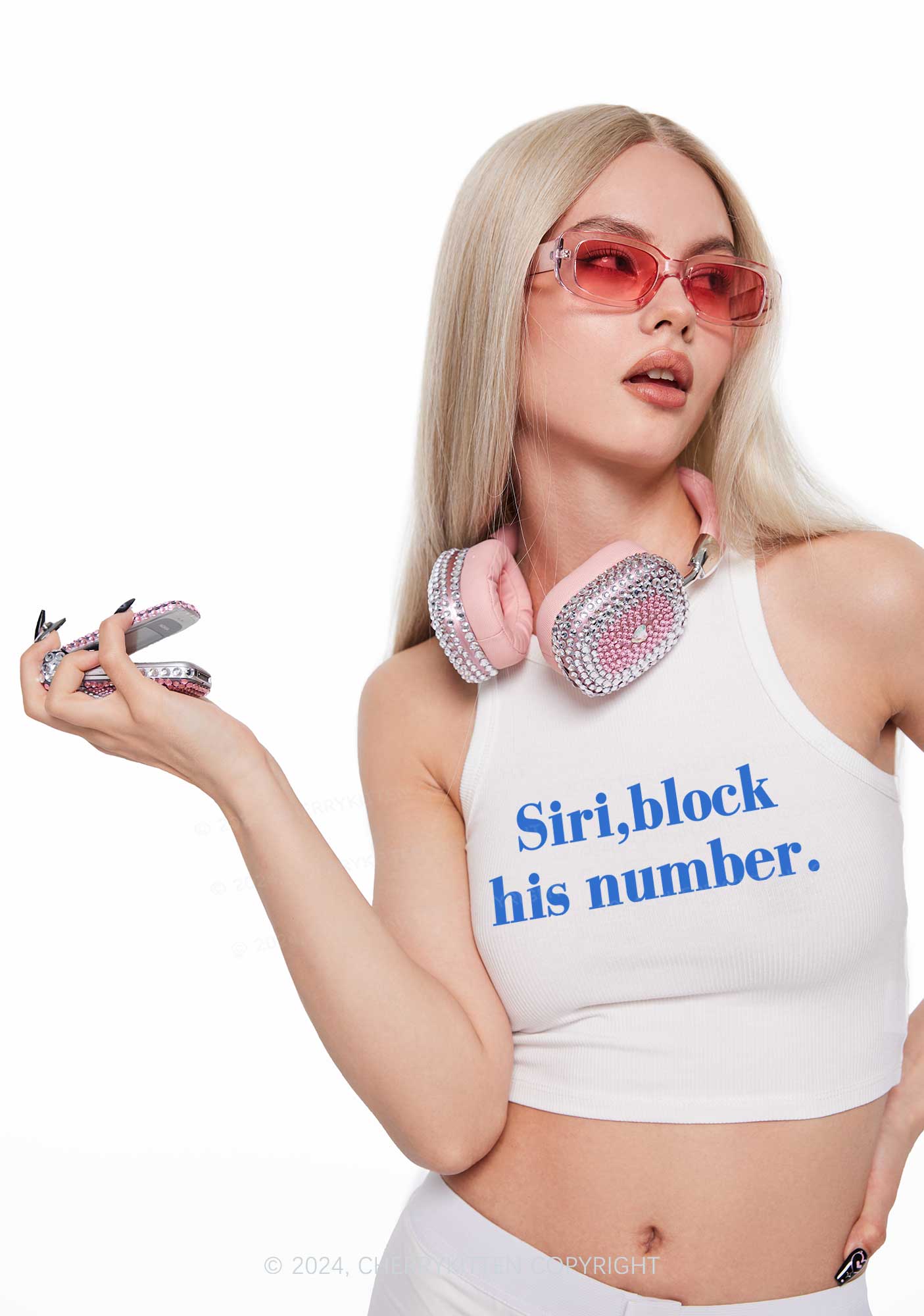 Block His Number Y2K Crop Tank Top Cherrykitten