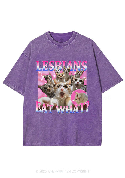 Lesbians Eat What Cat Y2K Washed Tee Cherrykitten