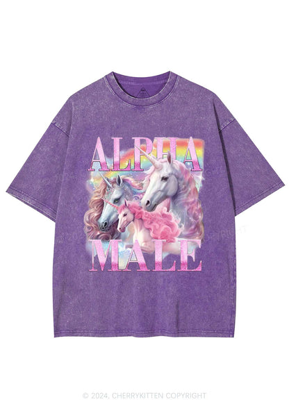 Pink Unicorn Alpha Male Y2K Washed Tee Cherrykitten