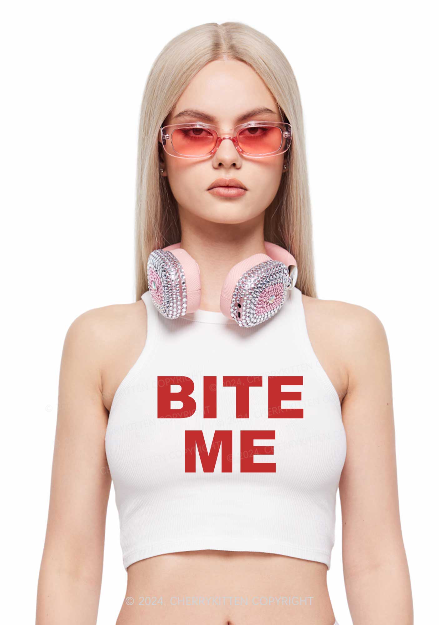 Bite Me Y2K Crop Tank Top Cherrykitten