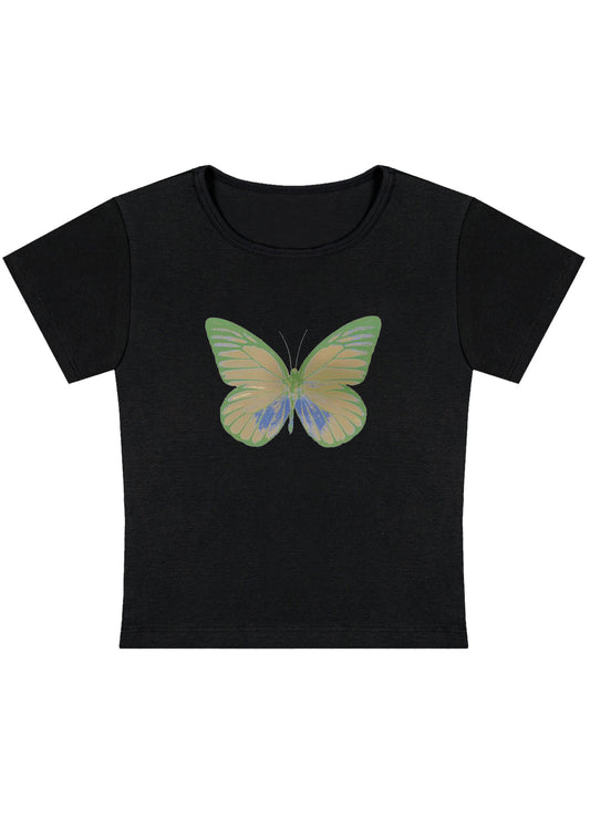 Olive Green Butterfly Y2K Baby Tee