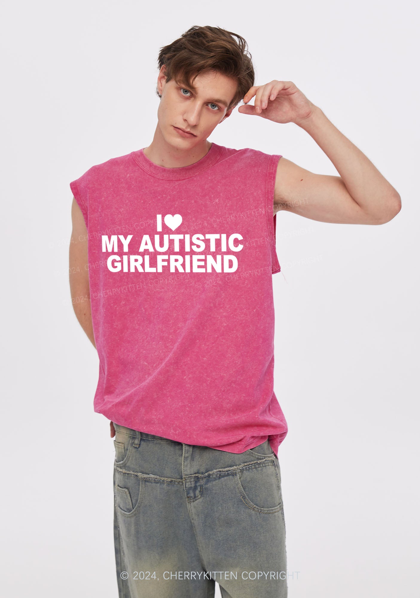 I Love My Autistic GF Y2K Valentine's Day Washed Tank Cherrykitten