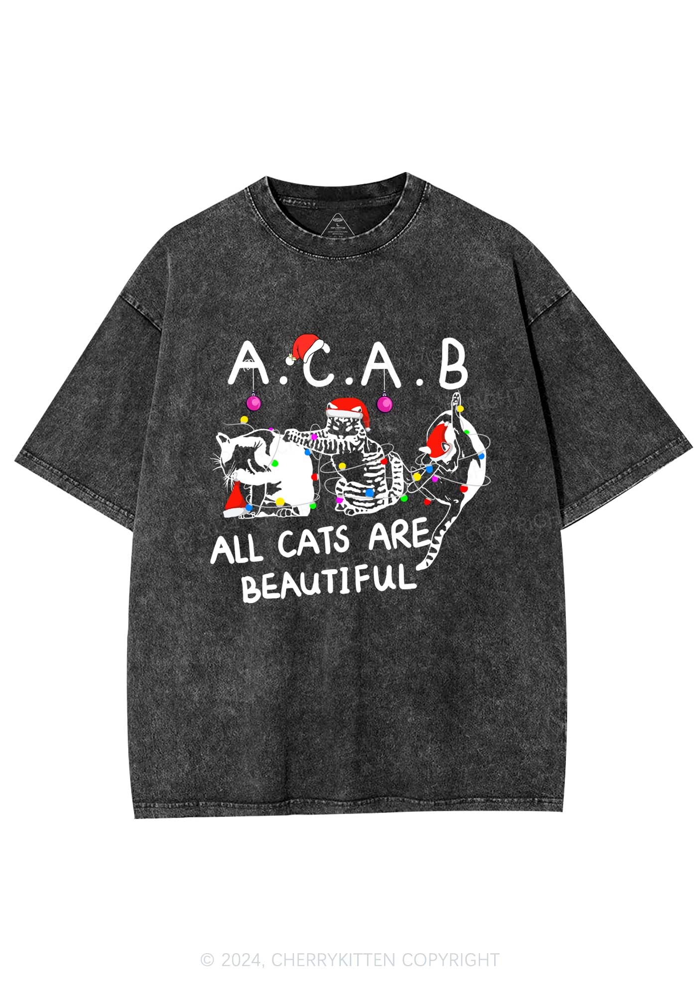 Christmas ACAB Cats Y2K Washed Tee Cherrykitten