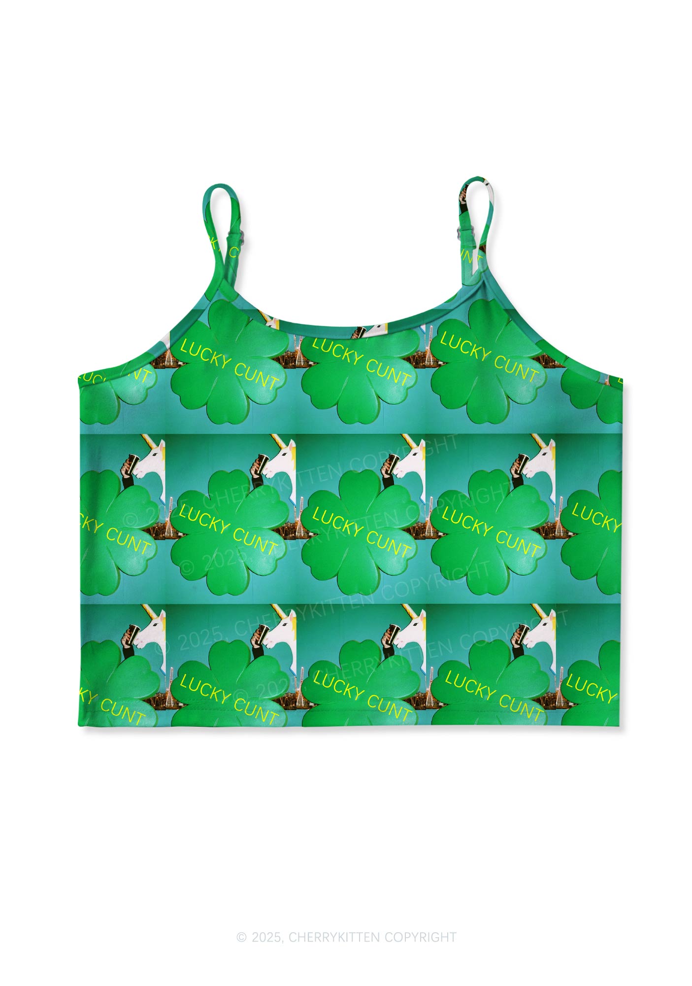 Lucky Cxxt St Patricks Y2K Print Cami Crop Top Cherrykitten