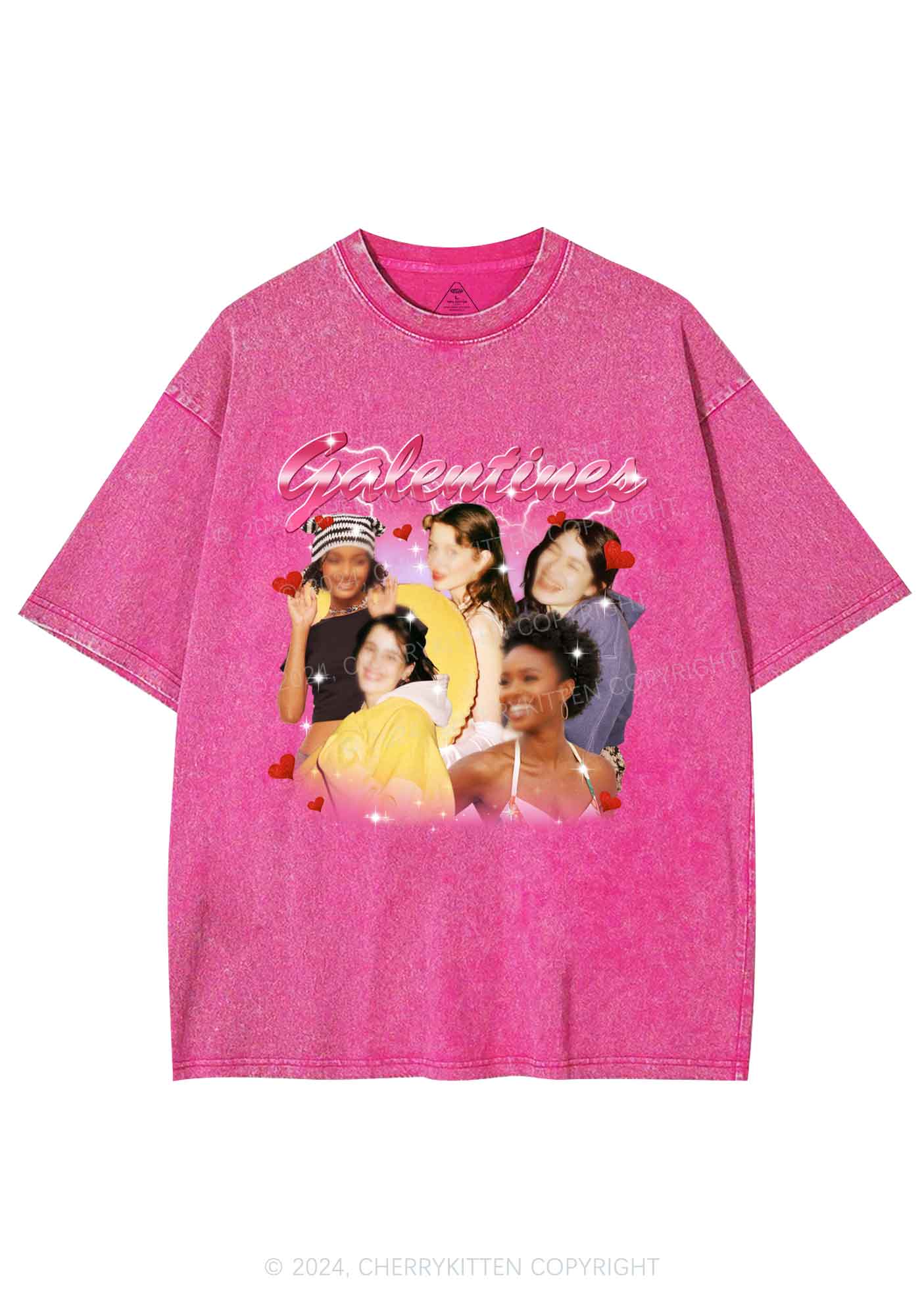 Galentines Custom Portrait Y2K Valentine's Day Washed Tee Cherrykitten