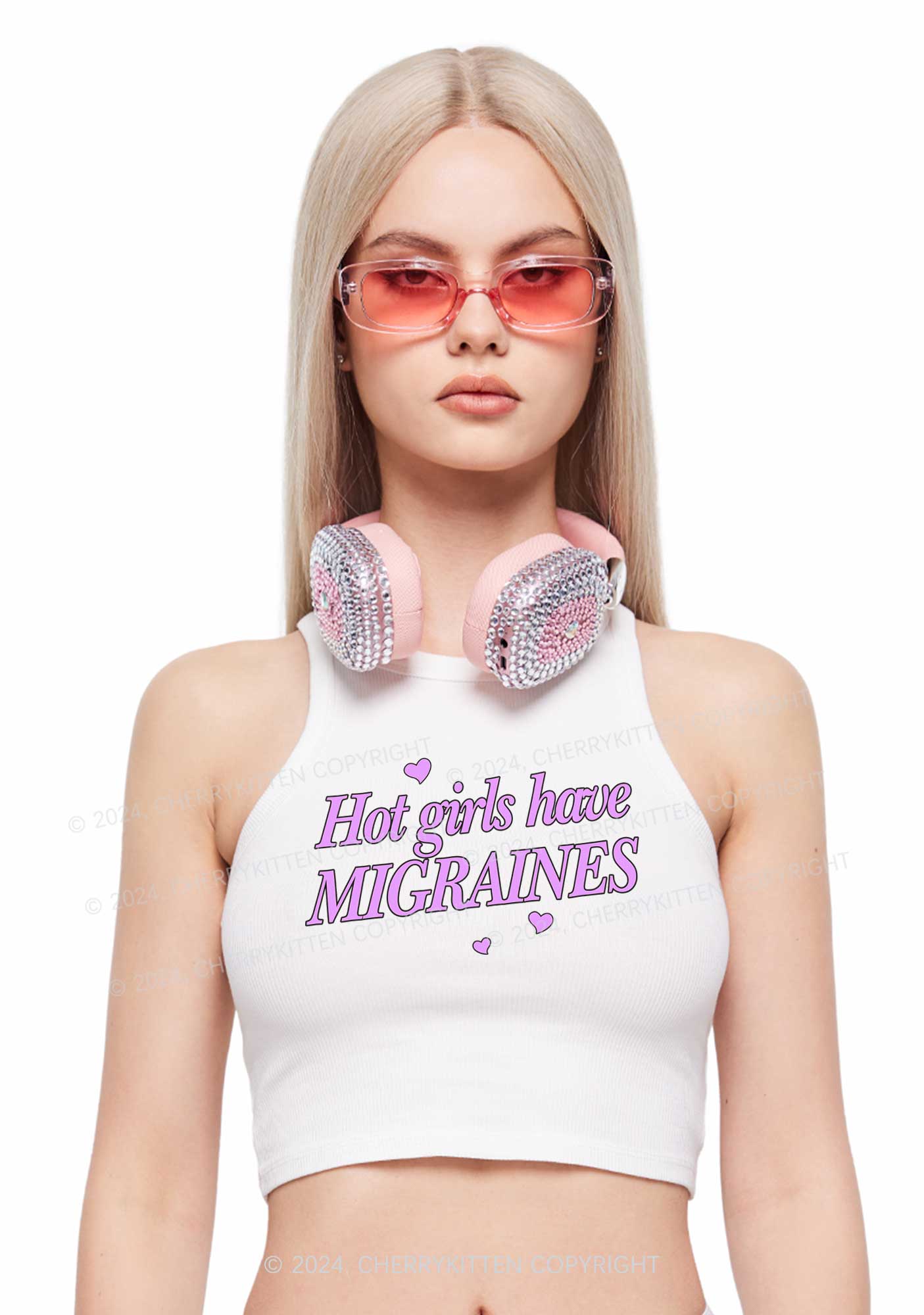 Hot Girls Have Migraines Y2K Crop Tank Top Cherrykitten