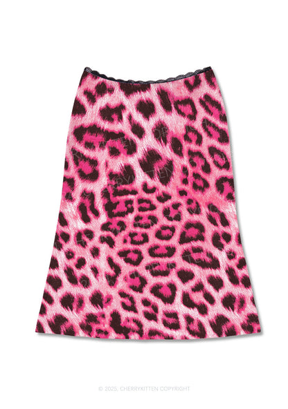 Pink Leopard Y2K Print Midi Skirt Cherrykitten