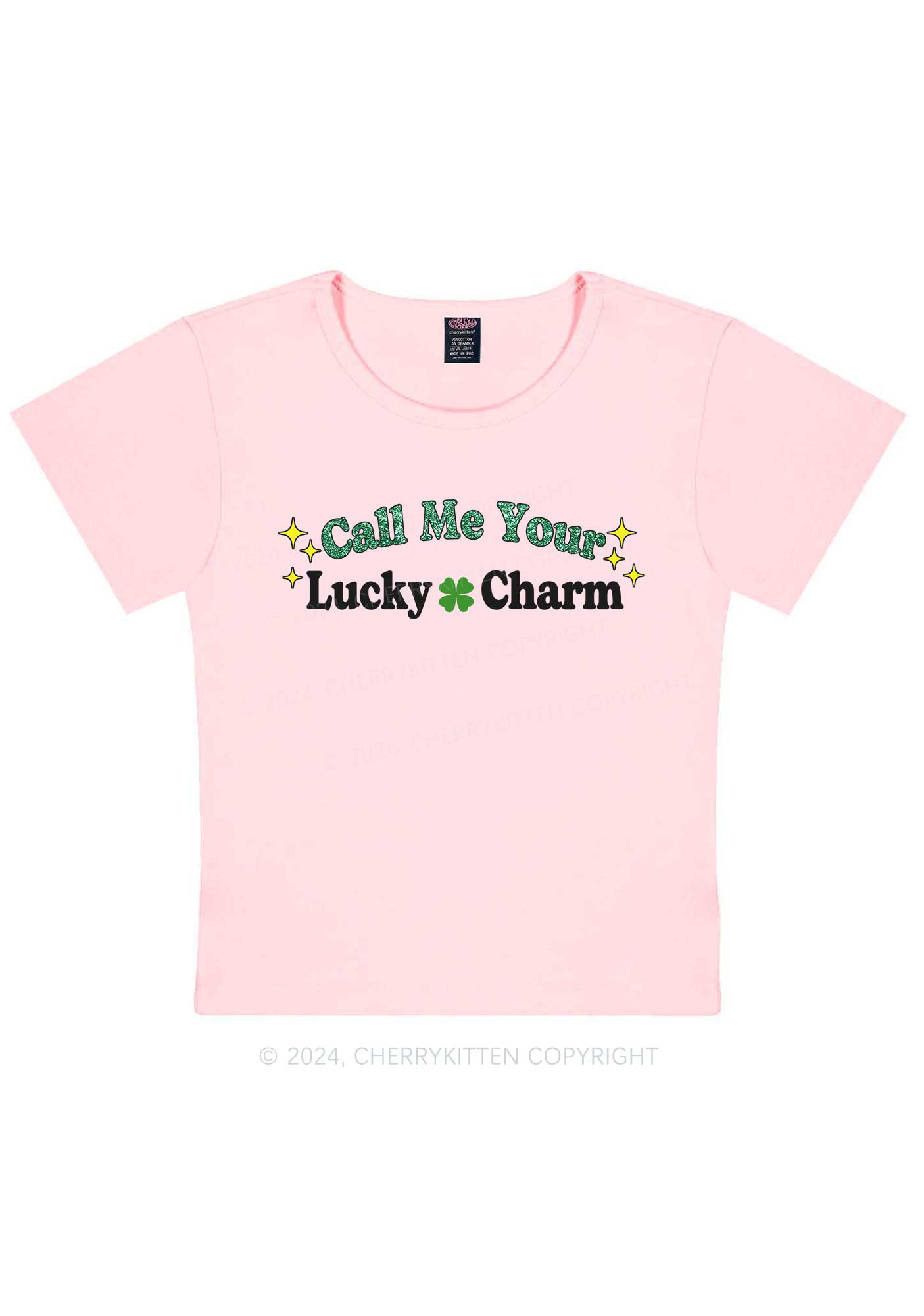 Call Me Your Lucky Charm St Patricks Y2K Baby Tee Cherrykitten