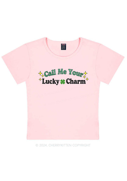 Call Me Your Lucky Charm St Patricks Y2K Baby Tee Cherrykitten