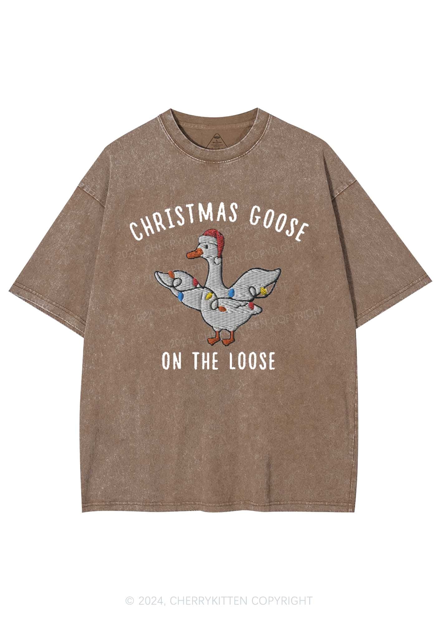 Christmas Goose On The Loose Y2K Washed Tee Cherrykitten