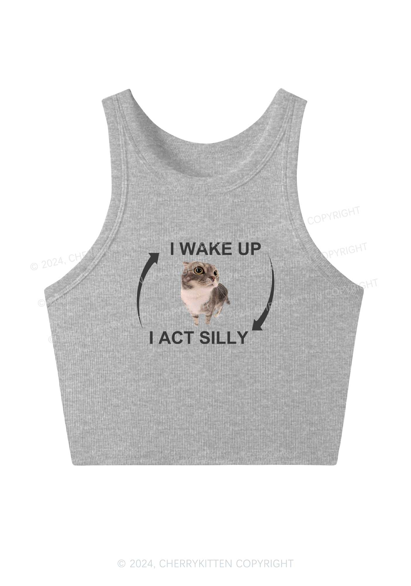 Wake Up Act Silly Y2K Crop Tank Top Cherrykitten