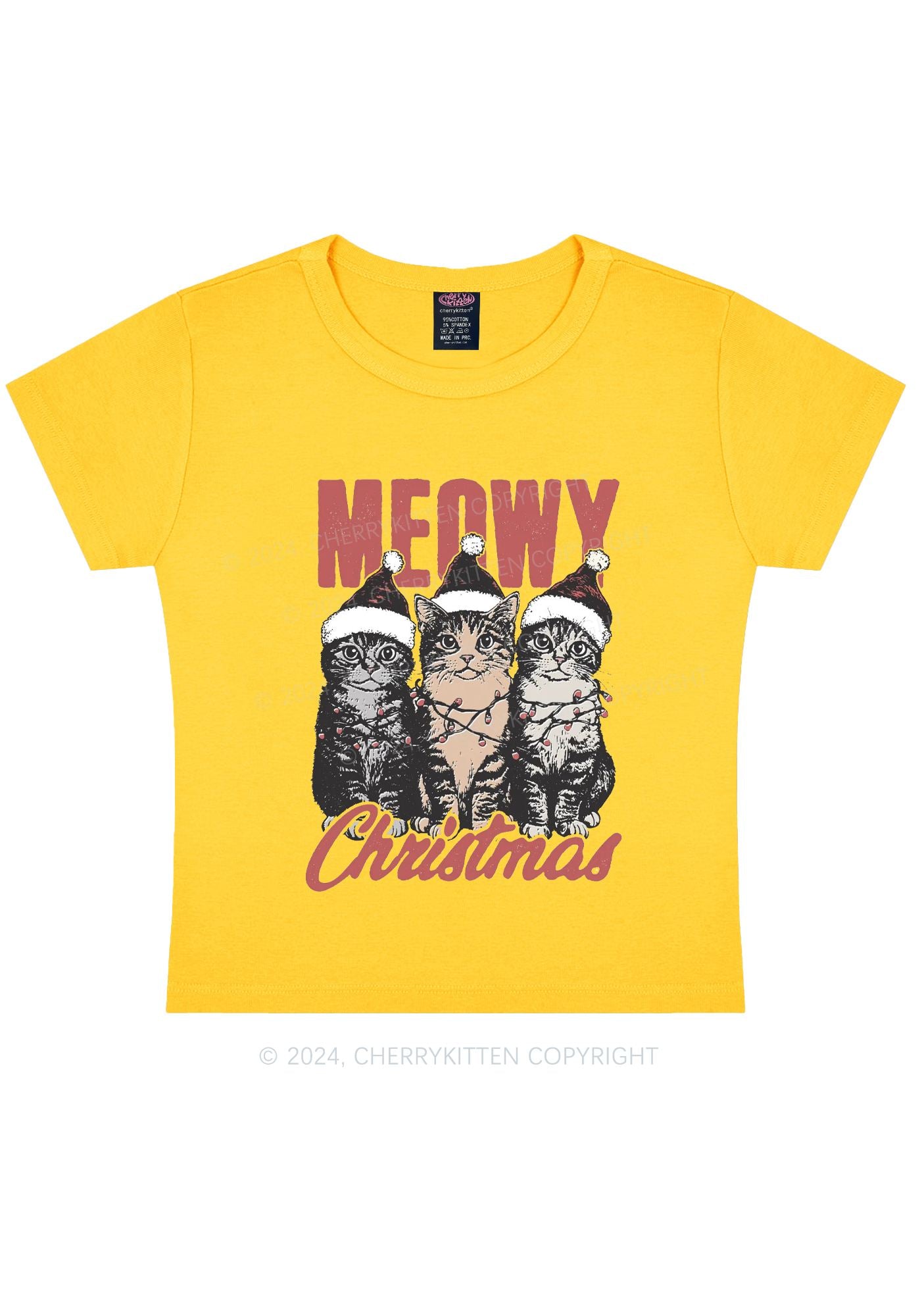 Christmas Meowy Y2K Baby Tee Cherrykitten