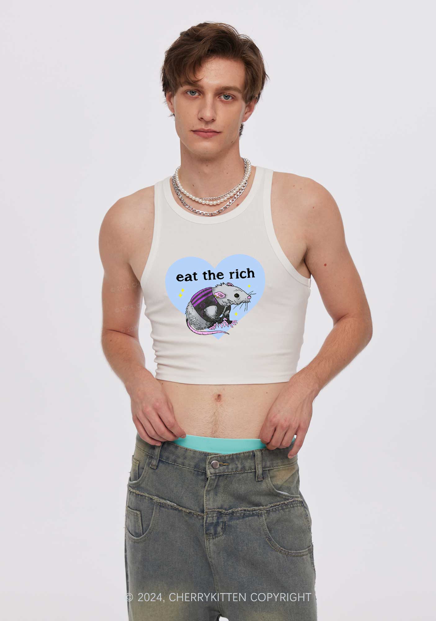 Eat The Rich Rat Y2K Crop Tank Top Cherrykitten