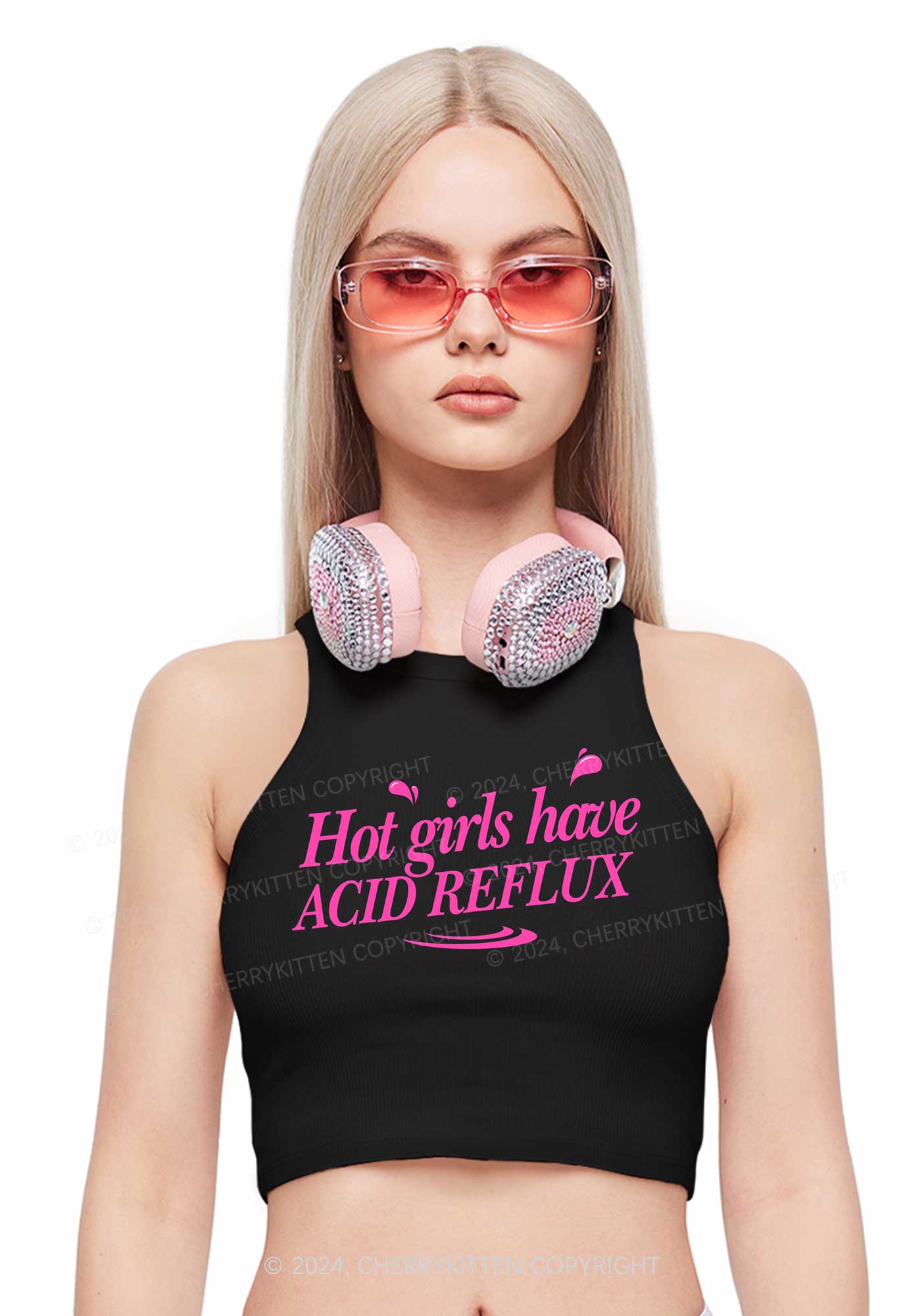 Hot Girls Have Acid Reflux Y2K Crop Tank Top Cherrykitten