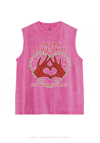 Satan Loves You Heart Halloween Y2K Washed Tank Cherrykitten