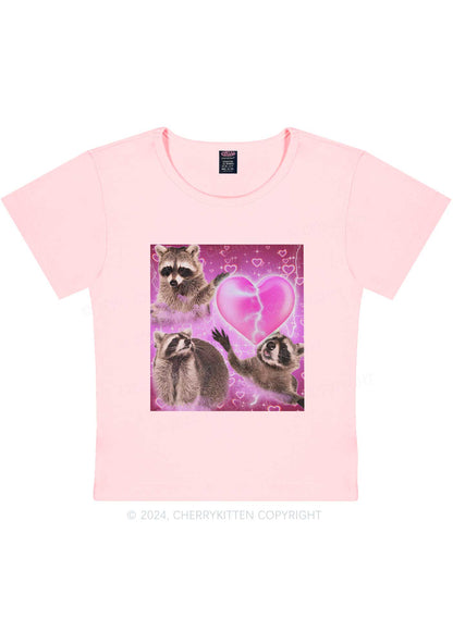 Pink Heart Raccoon Y2K Valentine's Day Baby Tee Cherrykitten