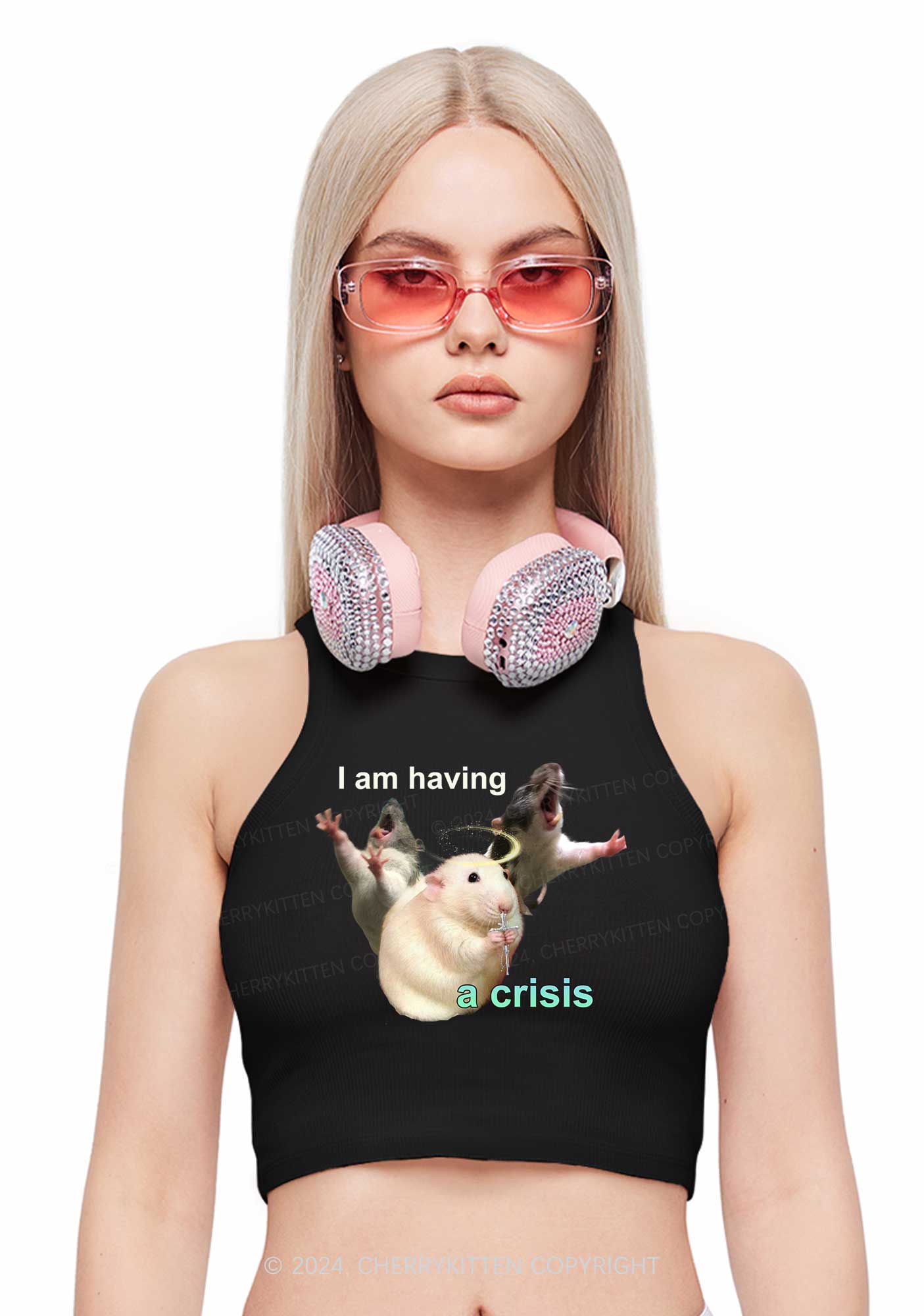 I Am Having Crisis Y2K Crop Tank Top Cherrykitten