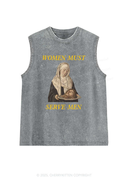 Women Must Serve Men Y2K Washed Tank Cherrykitten