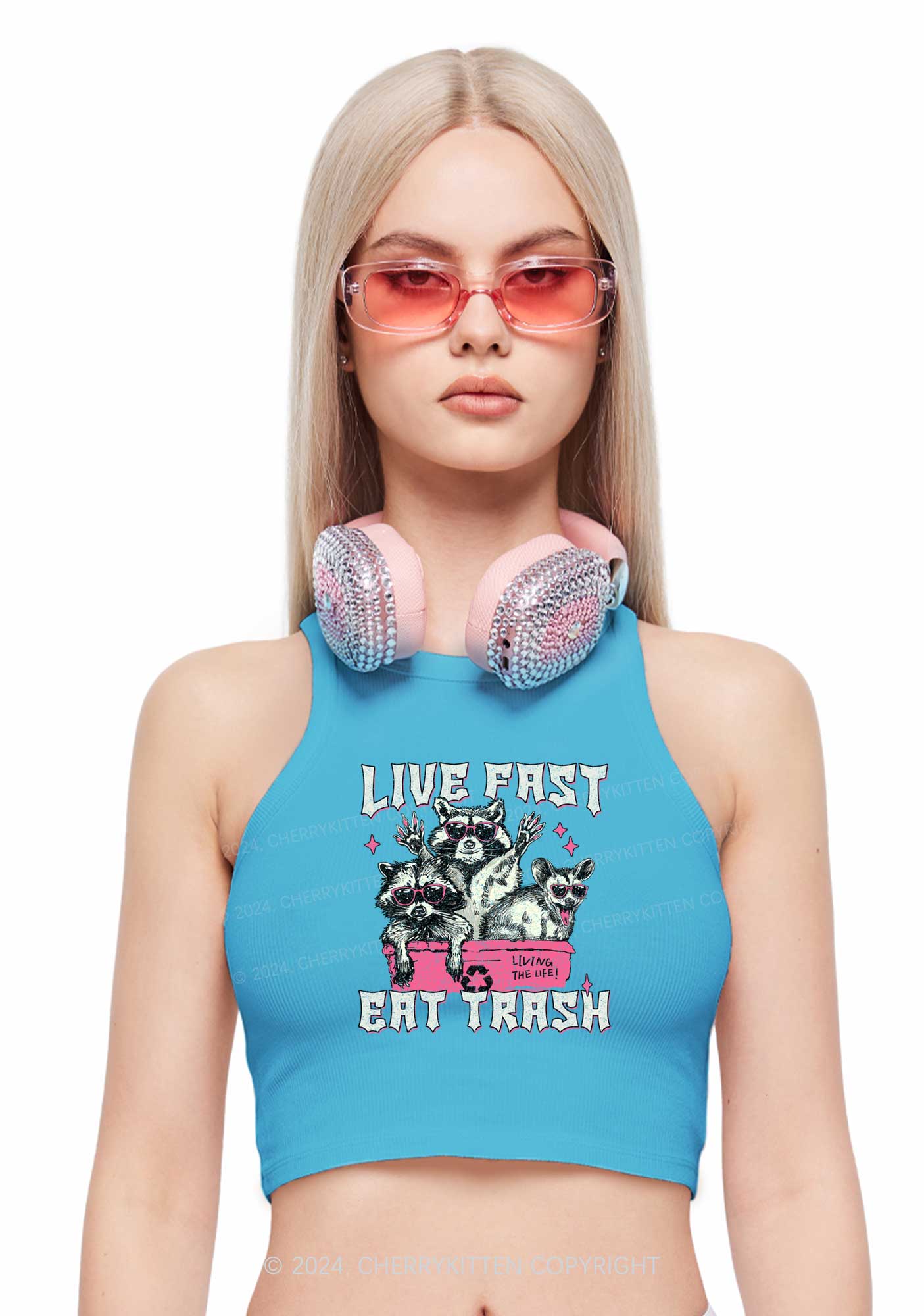 Live Fast Eat Trash Y2K Crop Tank Top Cherrykitten