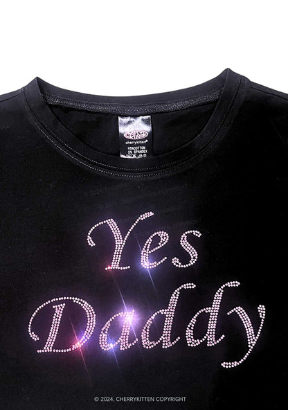 Rhinestone Yes Daddy Y2K Baby Tee Cherrykitten