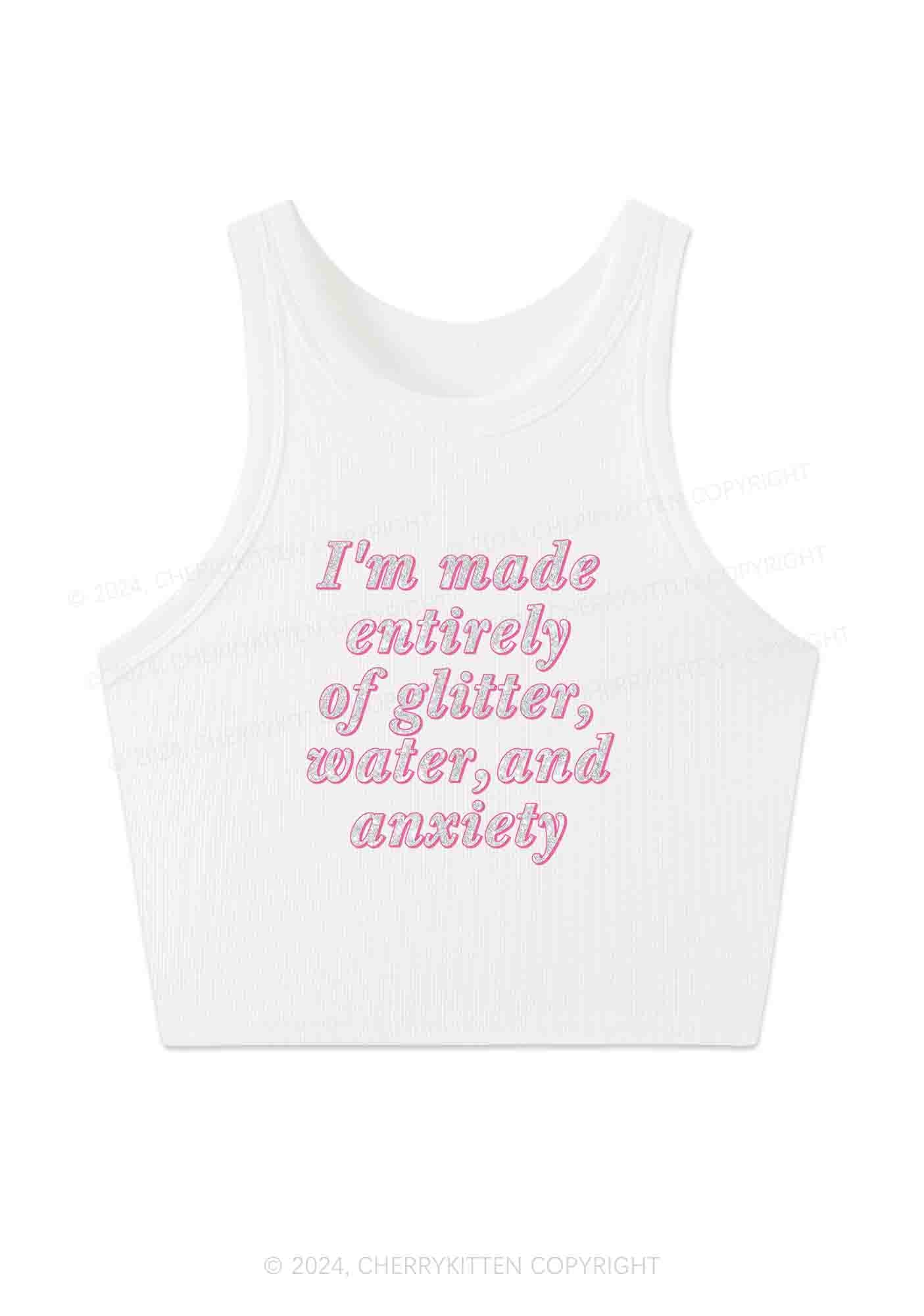 Glitter Water And Anxiety Y2K Crop Tank Top Cherrykitten