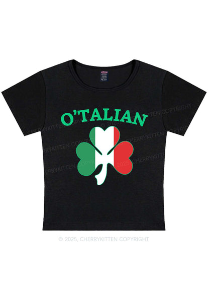 OTalian Shamrock St Patricks Y2K Baby Tee Cherrykitten