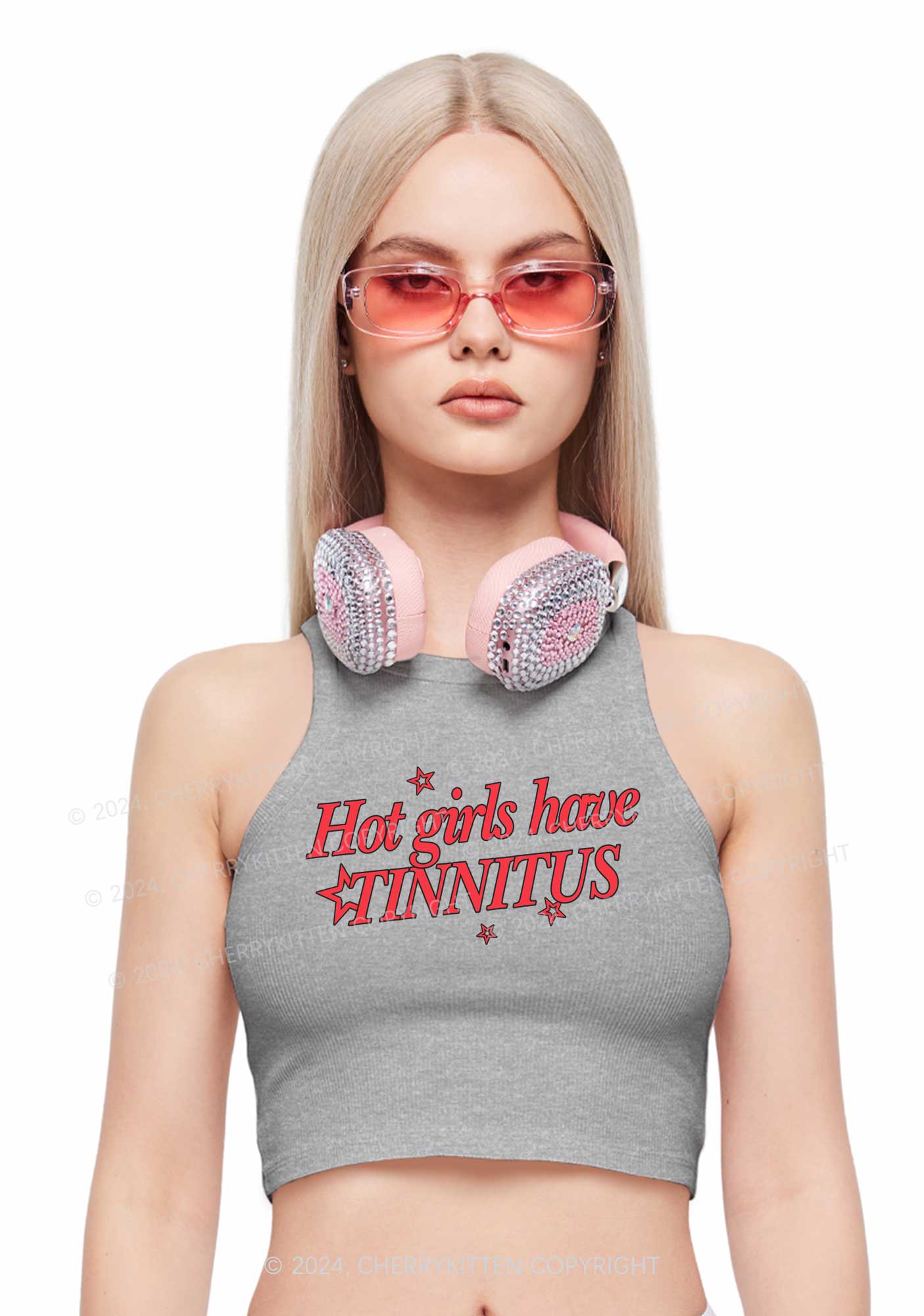 Hot Girls Have Tinnitus Y2K Crop Tank Top Cherrykitten