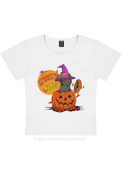 Halloween Spooky Vibes Cat Y2K Baby Tee Cherrykitten