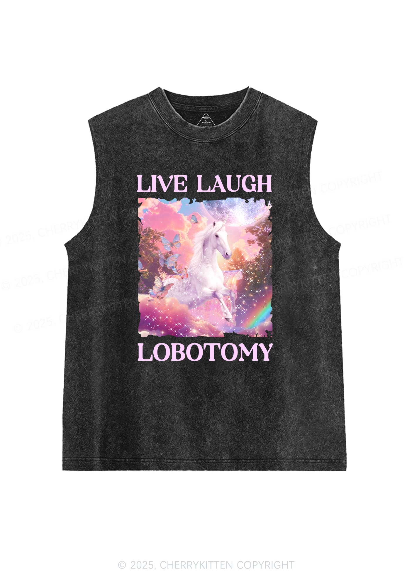 Live Laugh Lobotomy Unicorn Y2K Washed Tank Cherrykitten