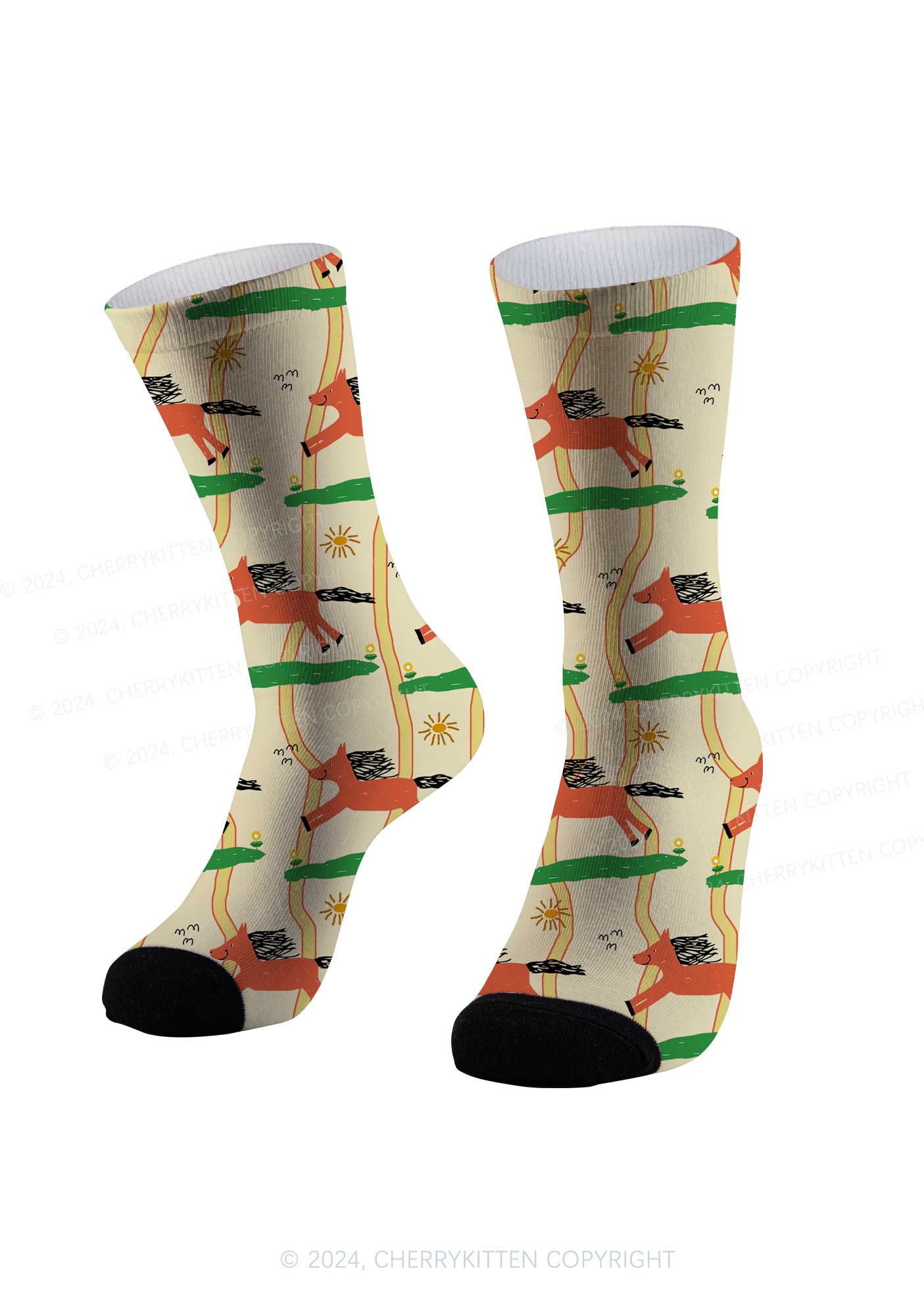 Orange Pony Y2K Digital Printed Socks Cherrykitten