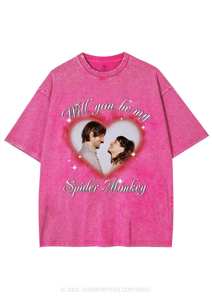 Spider Monkey Custom Photo Y2K Valentine's Day Washed Tee Cherrykitten