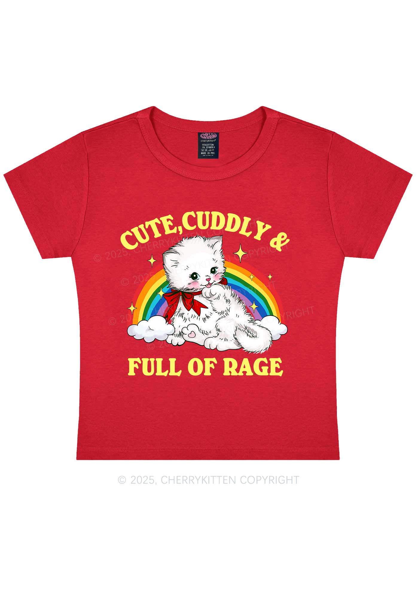 Cuddly Cat Full Of Rage Y2K Baby Tee Cherrykitten