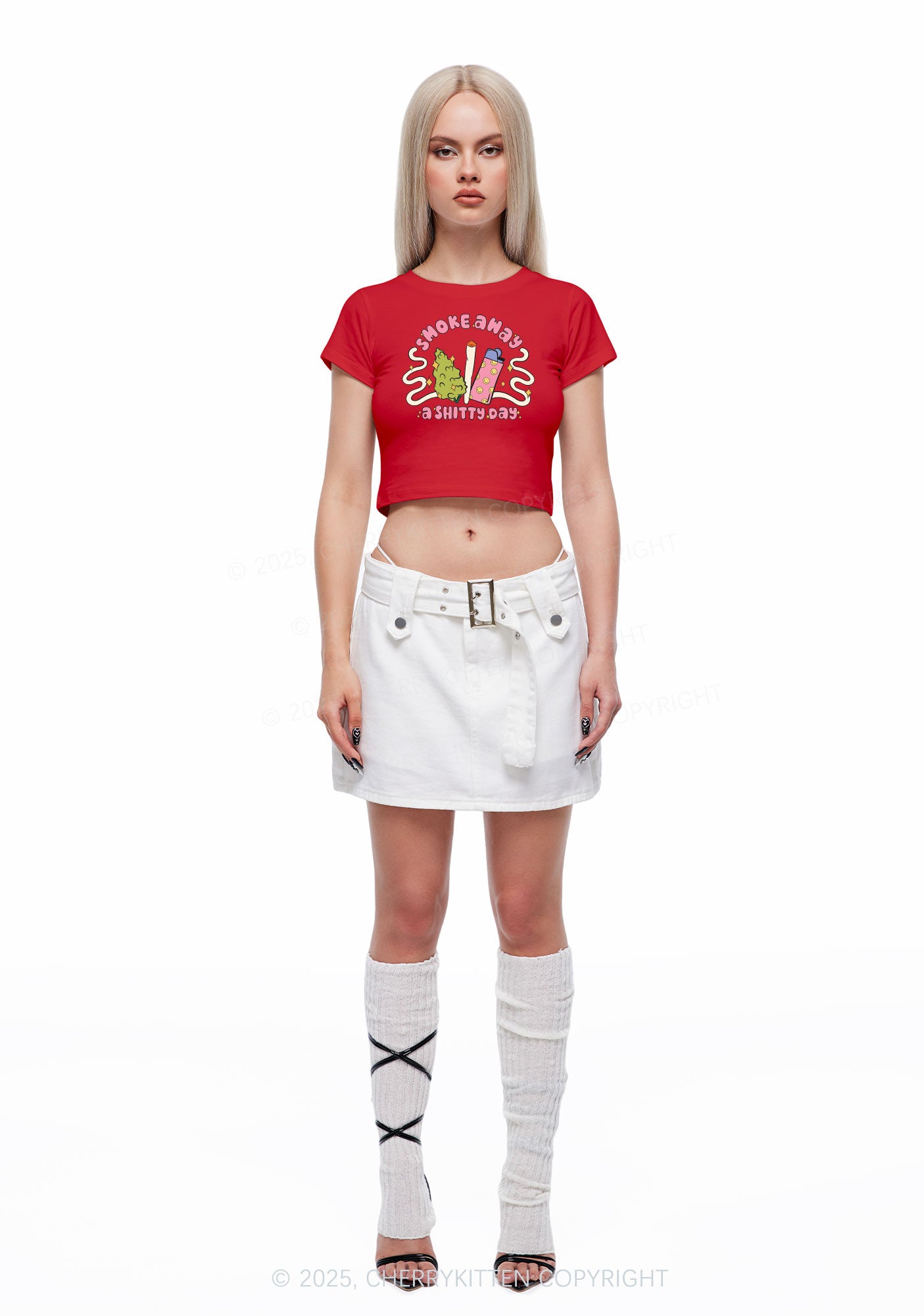 Smoke Away A Shixxy Day Y2K Baby Tee Cherrykitten