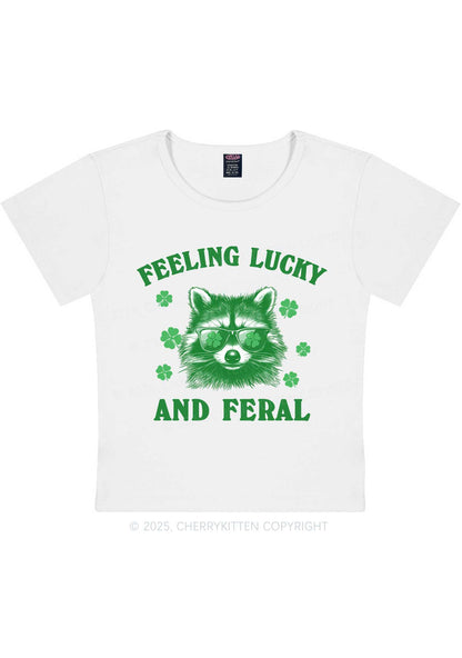 Feeling Lucky And Feral St Patricks Y2K Baby Tee Cherrykitten