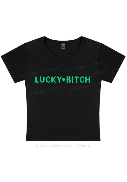 Lucky Bxxch St Patricks Y2K Baby Tee Cherrykitten