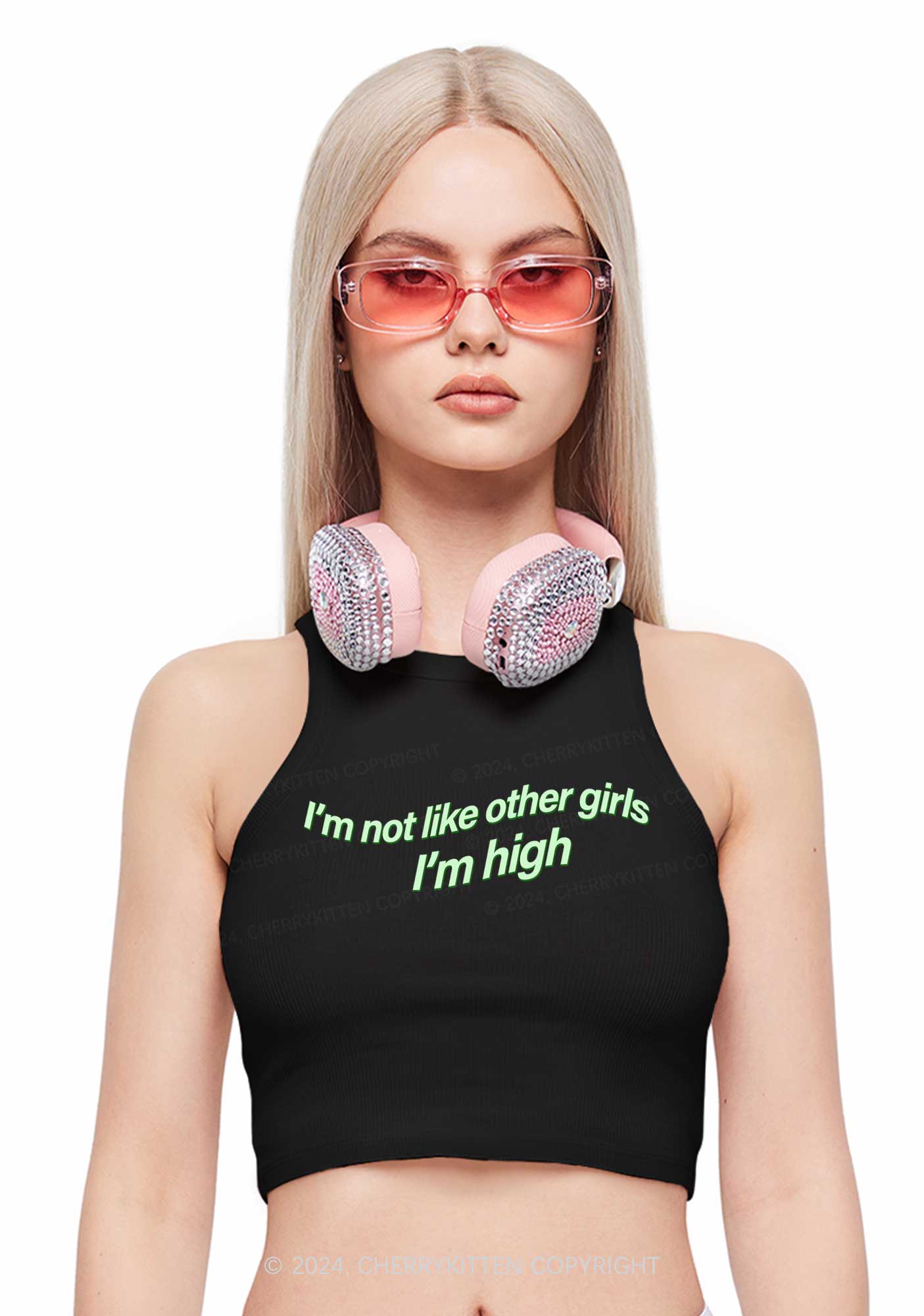 Im High Girl Y2K Crop Tank Top Cherrykitten