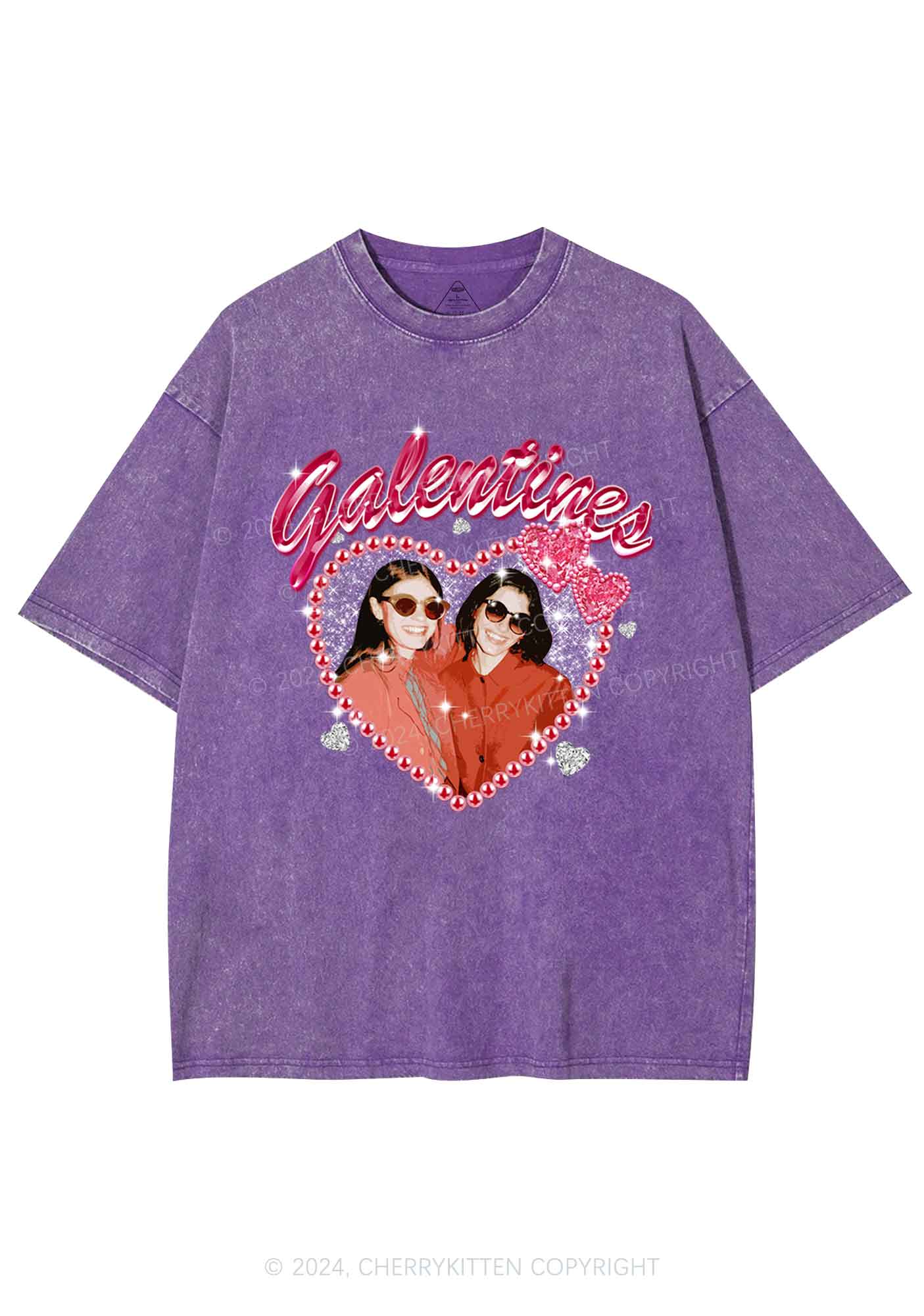 Custom Galentines Photo Y2K Valentine's Day Washed Tee Cherrykitten