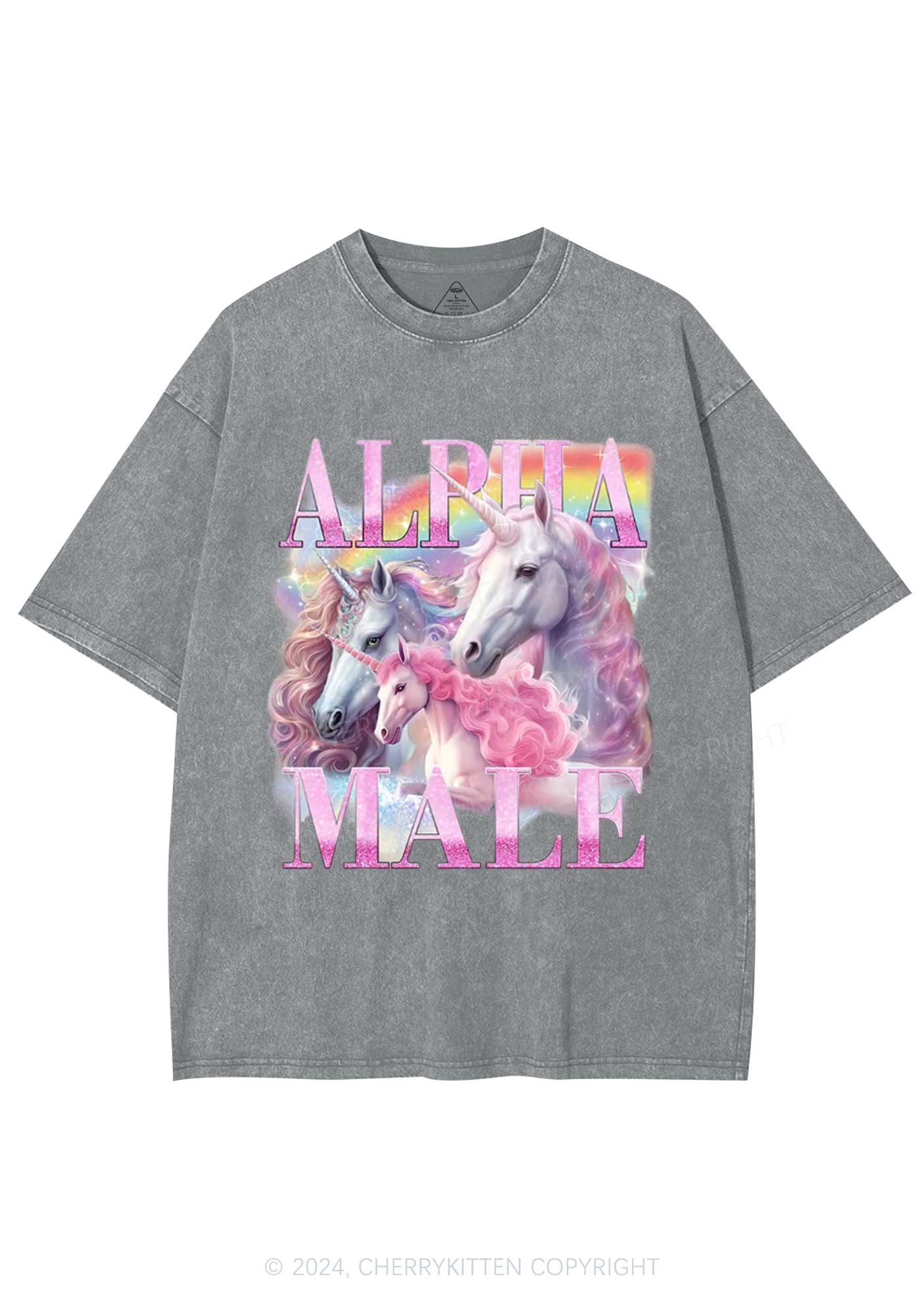 Pink Unicorn Alpha Male Y2K Washed Tee Cherrykitten