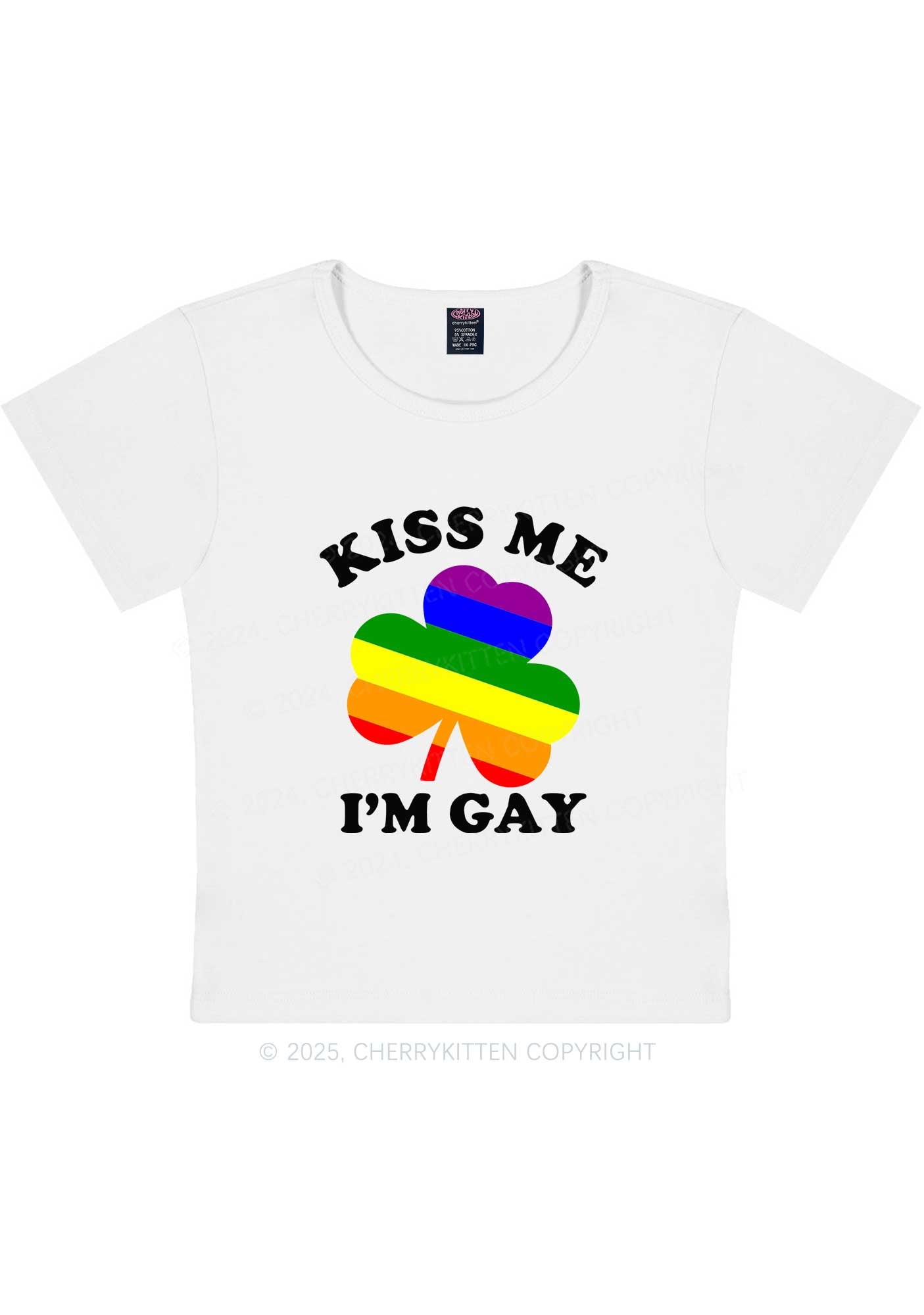 Kiss Me Im Gay St Patricks Y2K Baby Tee Cherrykitten