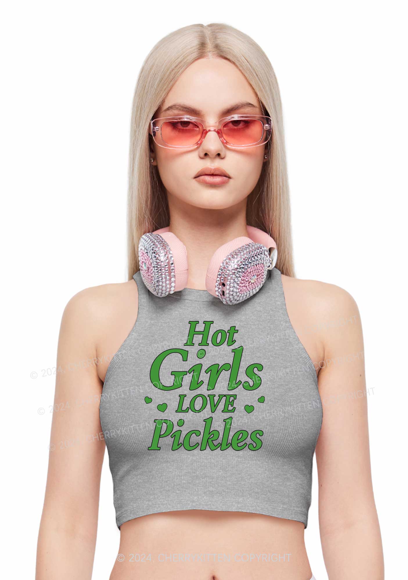 Hot Girls Love Pickles Y2K Crop Tank Top Cherrykitten