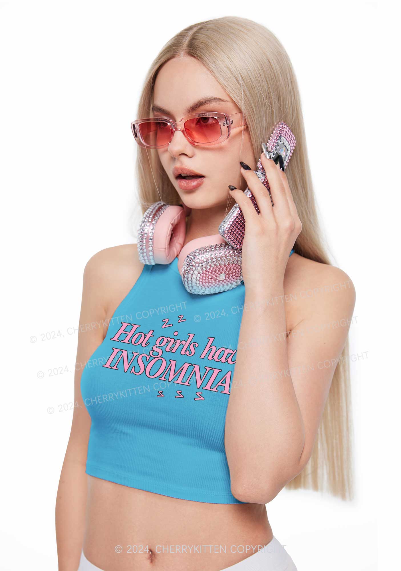 Hot Girls Have Insomnia Y2K Crop Tank Top Cherrykitten