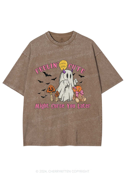 Halloween Feelin Cute Y2K Washed Tee Cherrykitten