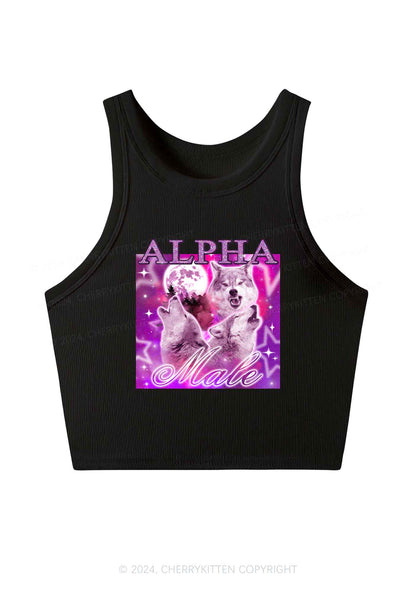 Alpha Male Wolf Y2K Crop Tank Top Cherrykitten