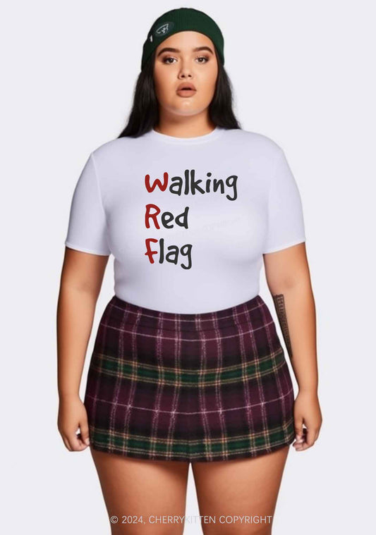 Curvy Walking Red Flag Y2K Baby Tee Cherrykitten