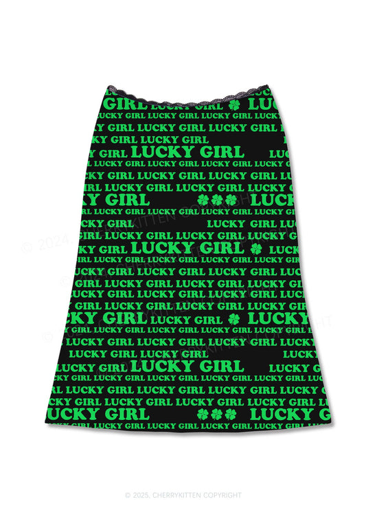 Lucky Girl Y2K Print Midi Skirt Cherrykitten