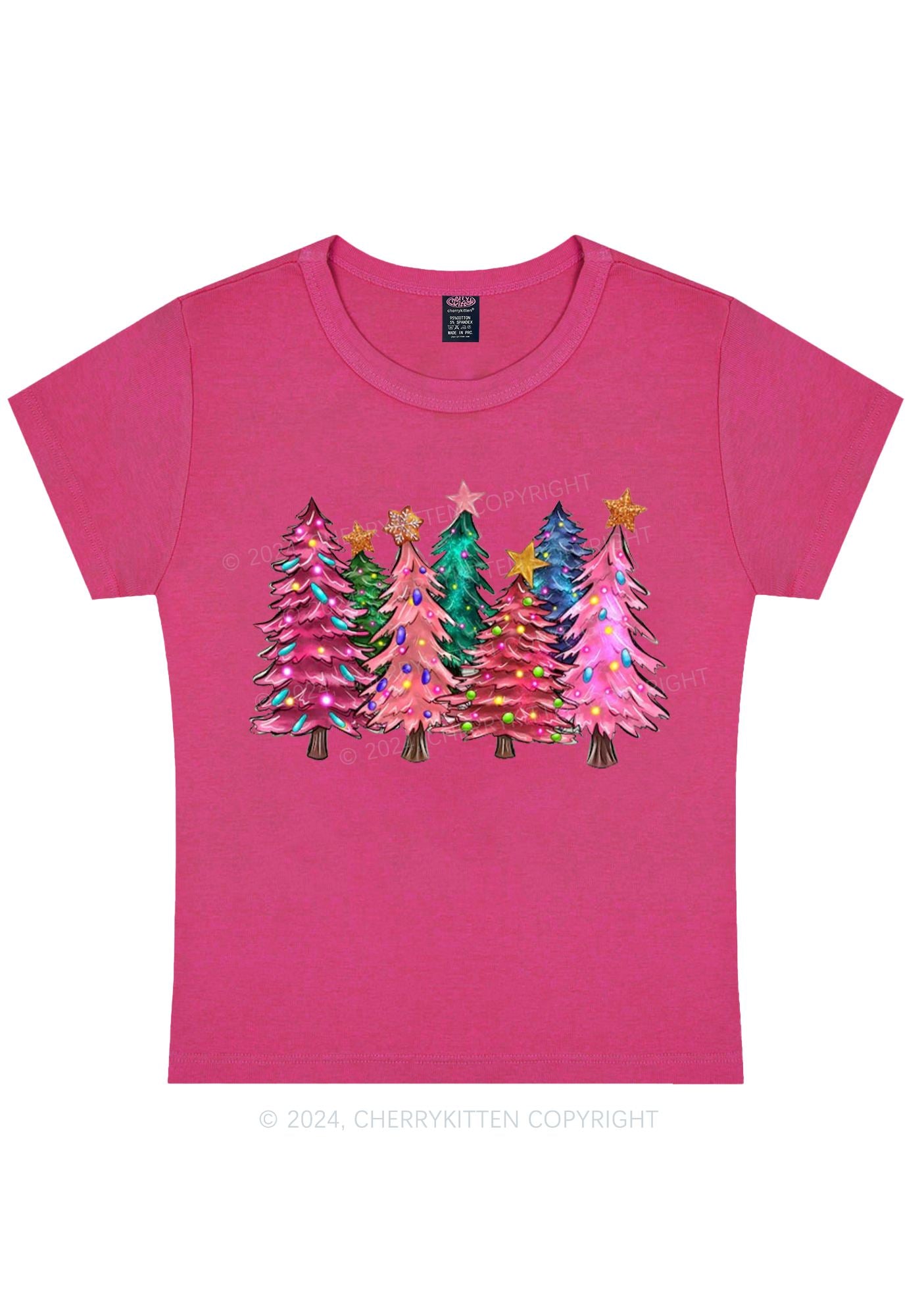 Christmas Pink Tree Y2K Baby Tee Cherrykitten