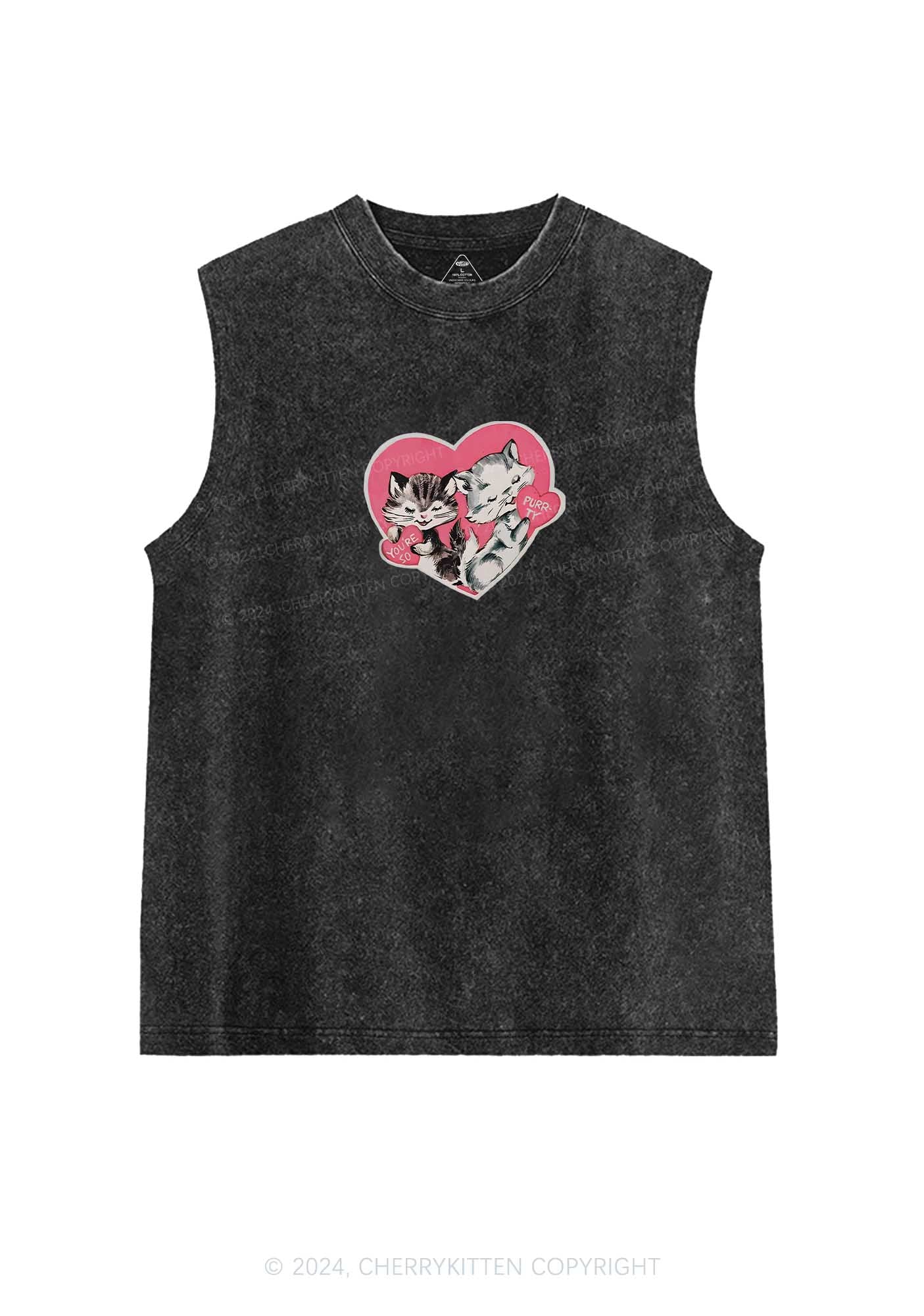 You Are So Purrty Y2K Valentine's Day Washed Tank Cherrykitten