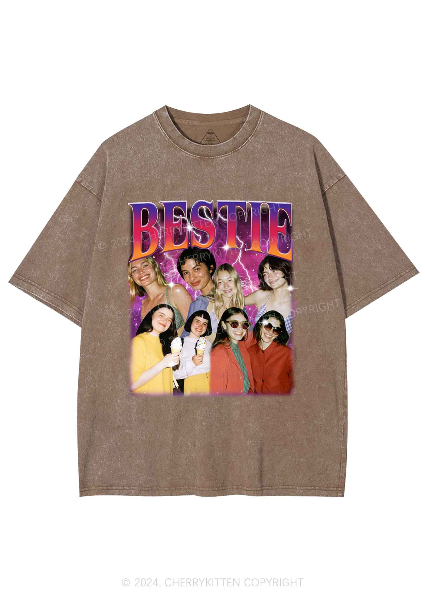 Custom Bestie Photo Y2K Valentine's Day Washed Tee Cherrykitten