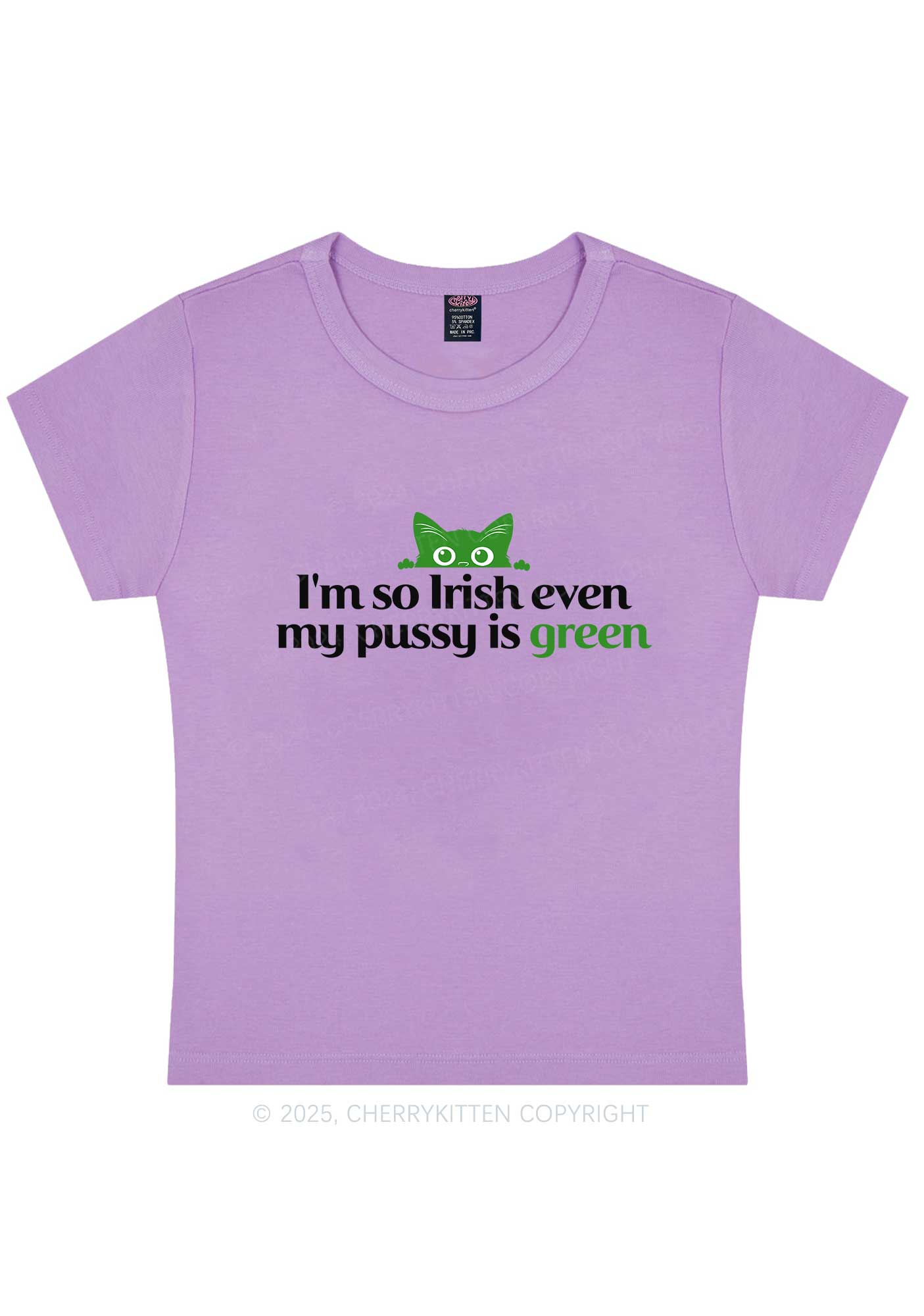 Green Puxxy St Patricks Y2K Baby Tee Cherrykitten