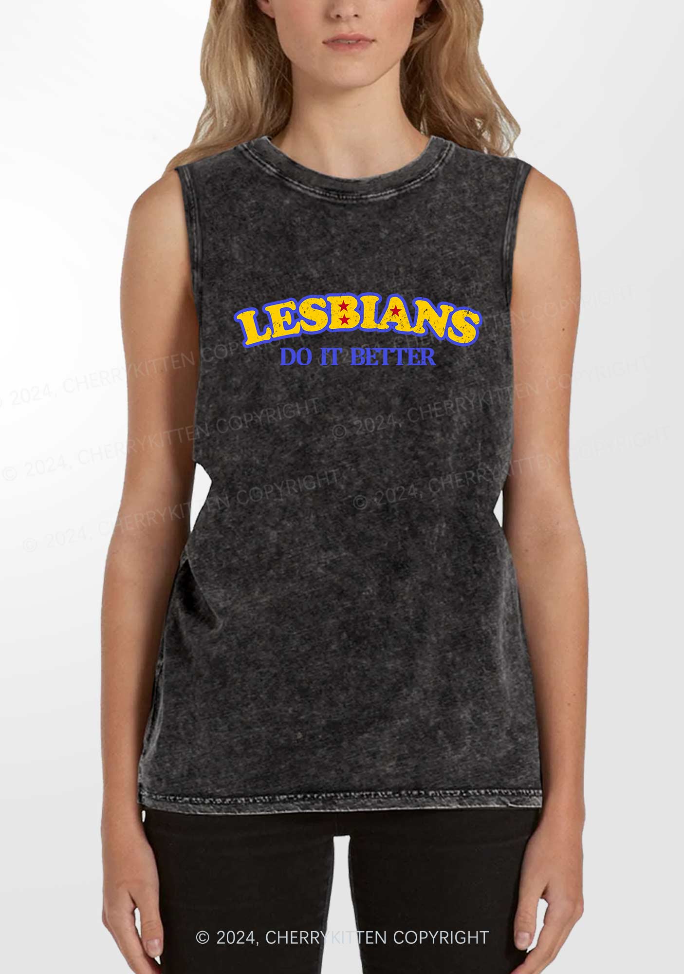 Lesbians Do It Better Y2K Washed Tank Cherrykitten